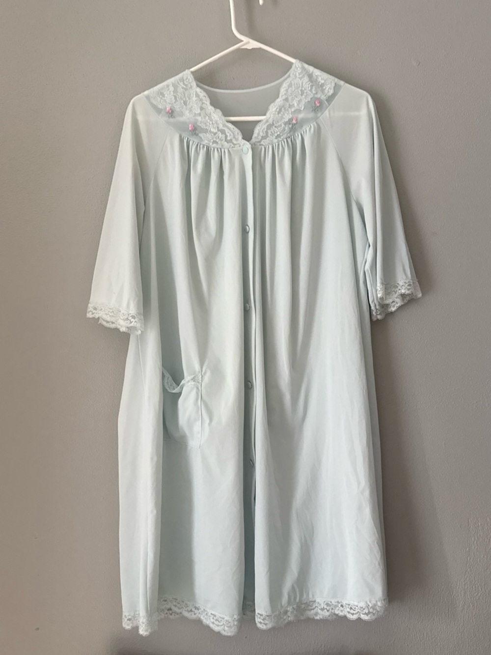 vintage light, blue/light mint Shadowline pastel nylon housecoat robe